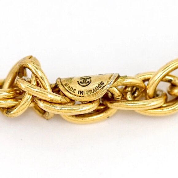 CHANEL CC Logos Rhinestone Vintage Pendant Necklace 16" Gold Tone Auth #37681 - Picture 4 of 6